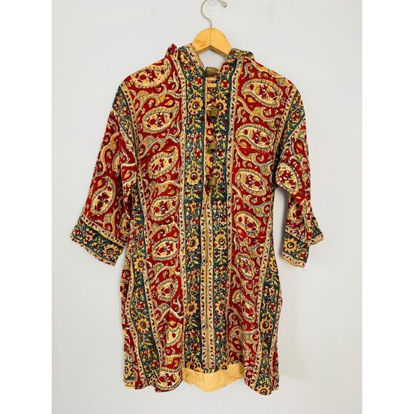 Vintage 1970s Karavan Hooded Tunic Top, Size Small, Made in Pakistan, Paisley Pr - Picture 4 of 9